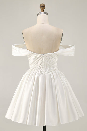 Ruched Off The Shoulder White Short Prom Dress